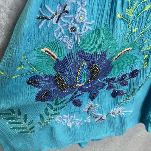 Chico’s Beaded Embroidered Fairy Open Front Tassel Tie Duster - Picture 9 of 10